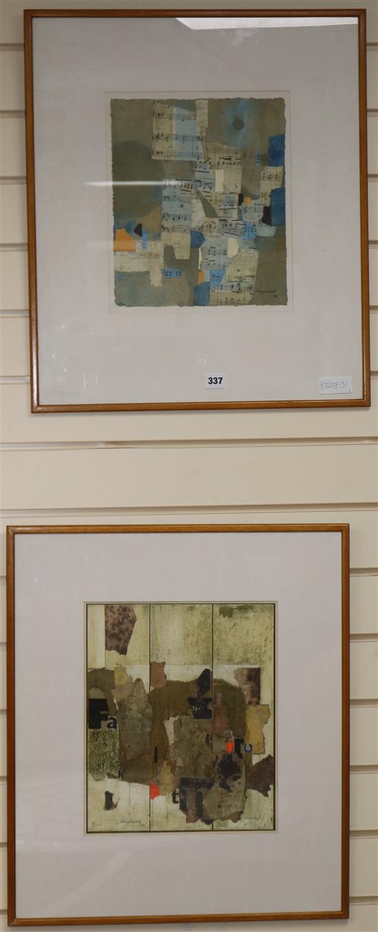 David Hazelwood, two mixed media works, untitled abstracts, signed and dated 81, largest 13.5 x 11.5in.